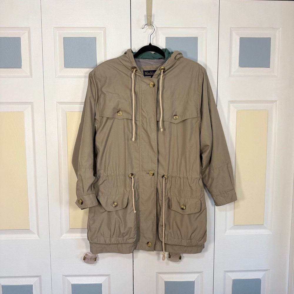 Mackintosh Tan Khaki Hooded Utility Anorak Jacket Drawstring Waist Womens Small